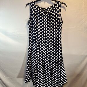 Haani‎ Womens Size XL Blue with White Polka Dots Sleeveless Swing Dress Summer